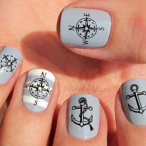 Anchor Compass black - Nail Art Decal GREEN31